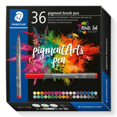 Ecsetirón készlet, STAEDTLER "Pigment brush 371", 36 különböző szín