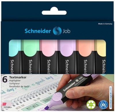 Szövegkiemelő készlet, 1-5 mm, SCHNEIDER "Job Pastel", 6 különböző pasztell szín